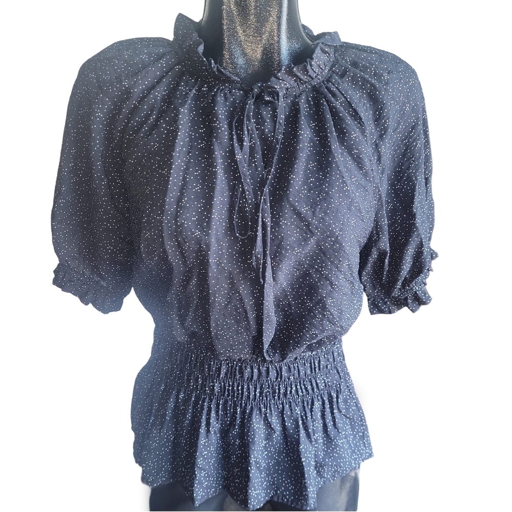 Alice Blue Short Sleeve Polka Dot Top In Black and White L